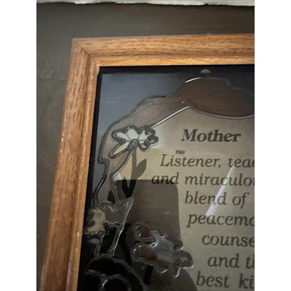 Vintage Mother‎ Poem Mirrored Stained Glass Style in Wood Frame 10